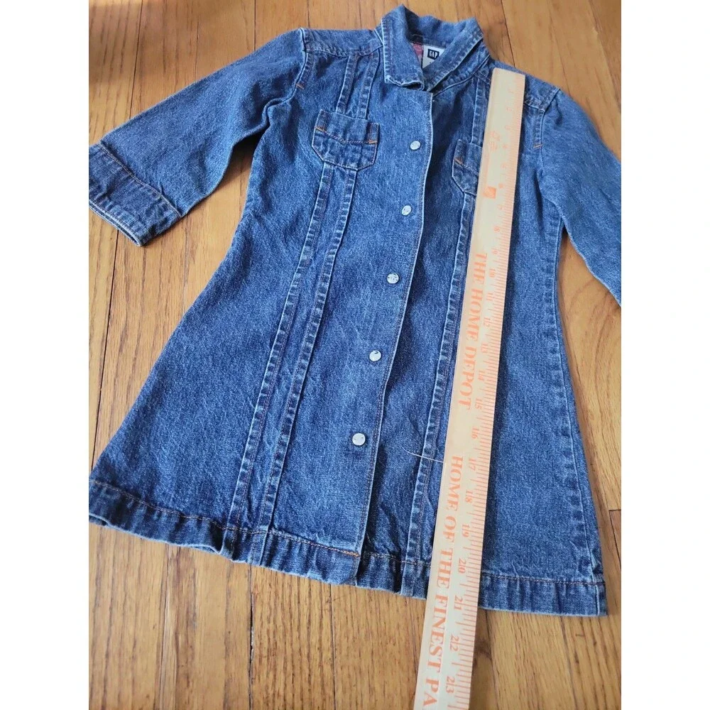Vintage Y2k GAP Sz  XS 4 KIDS Dark Denim Floral Snap Button Front Dress Western